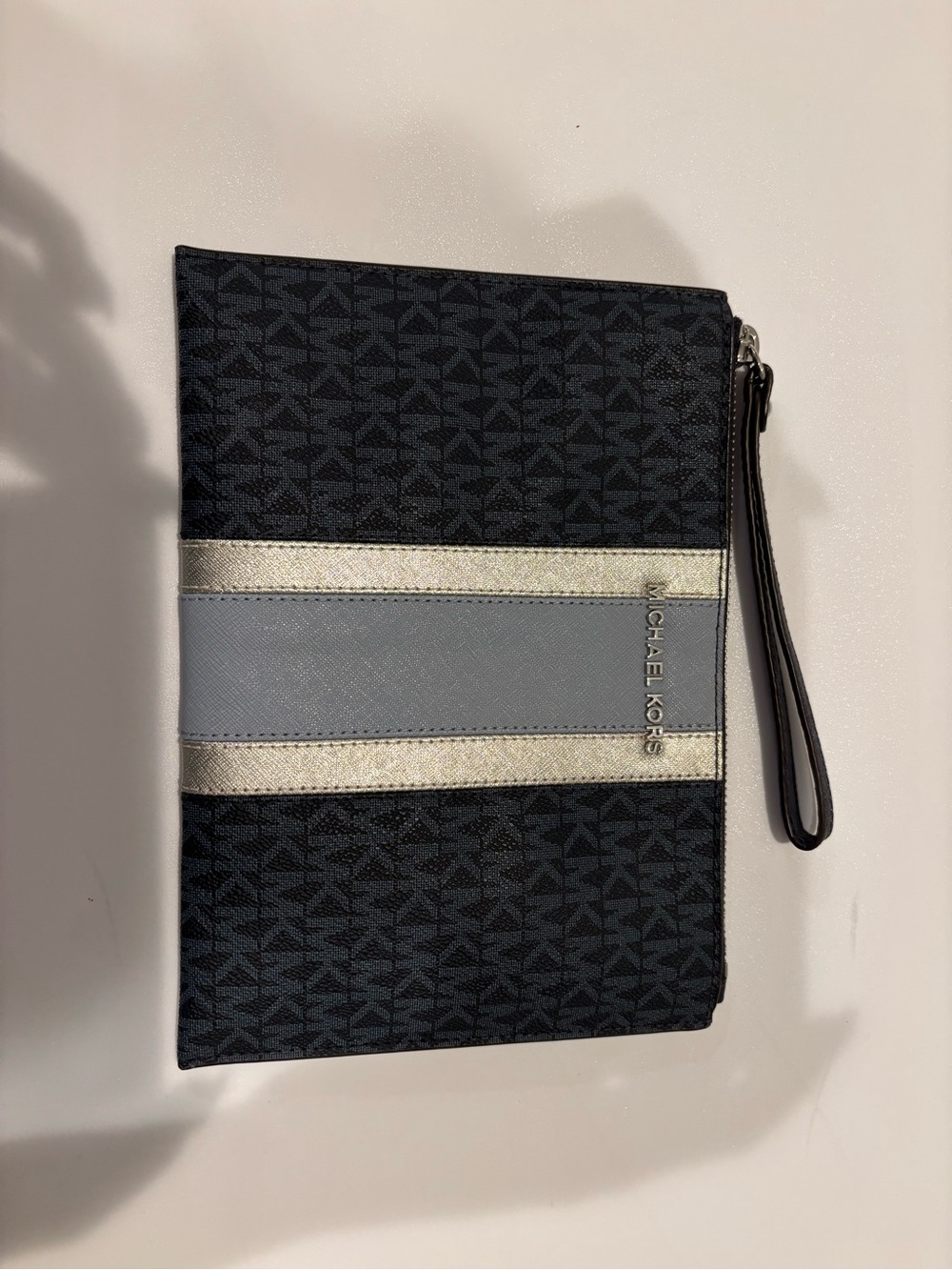 Michael Kors Women’s Black and Silver Wristlet Pouch